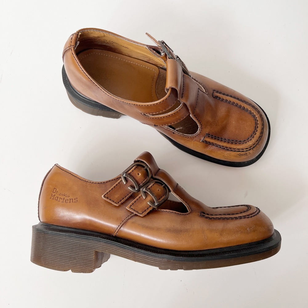Vintage 90s Dr Martens Mary Janes Oxford Shoes Chunky Size US 6-6.5 Tan Brown